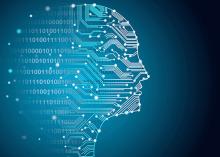 Digital illustration of human profile with bits and circuits